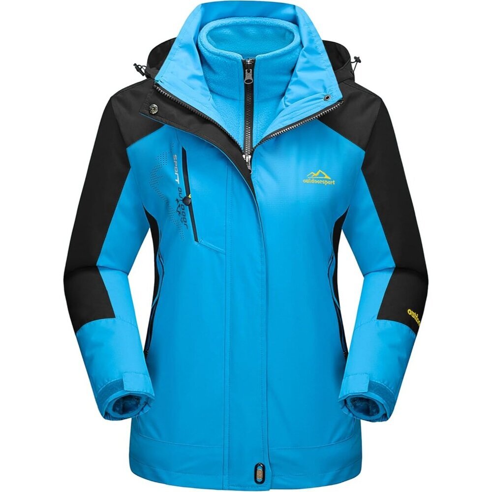 Women's Lake Blue 3-in-1 Winter Waterproof Windproof Fleece Lined Winter Jacket